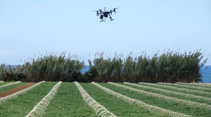 fields with a drone above